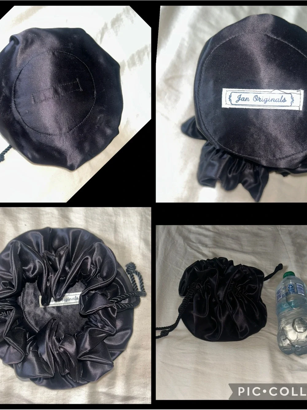 Black Satin Evening Drawstring Pouch W/ Two Elegant Evening Gloves
